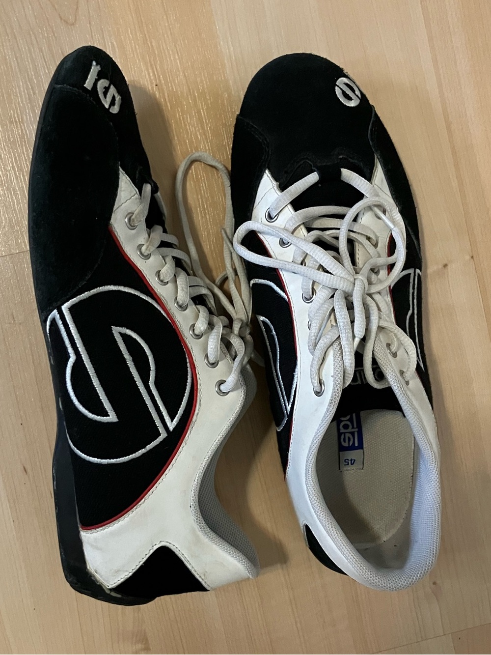 Sparco Men's Black and White Lace-Up Sneakers with Red Trim